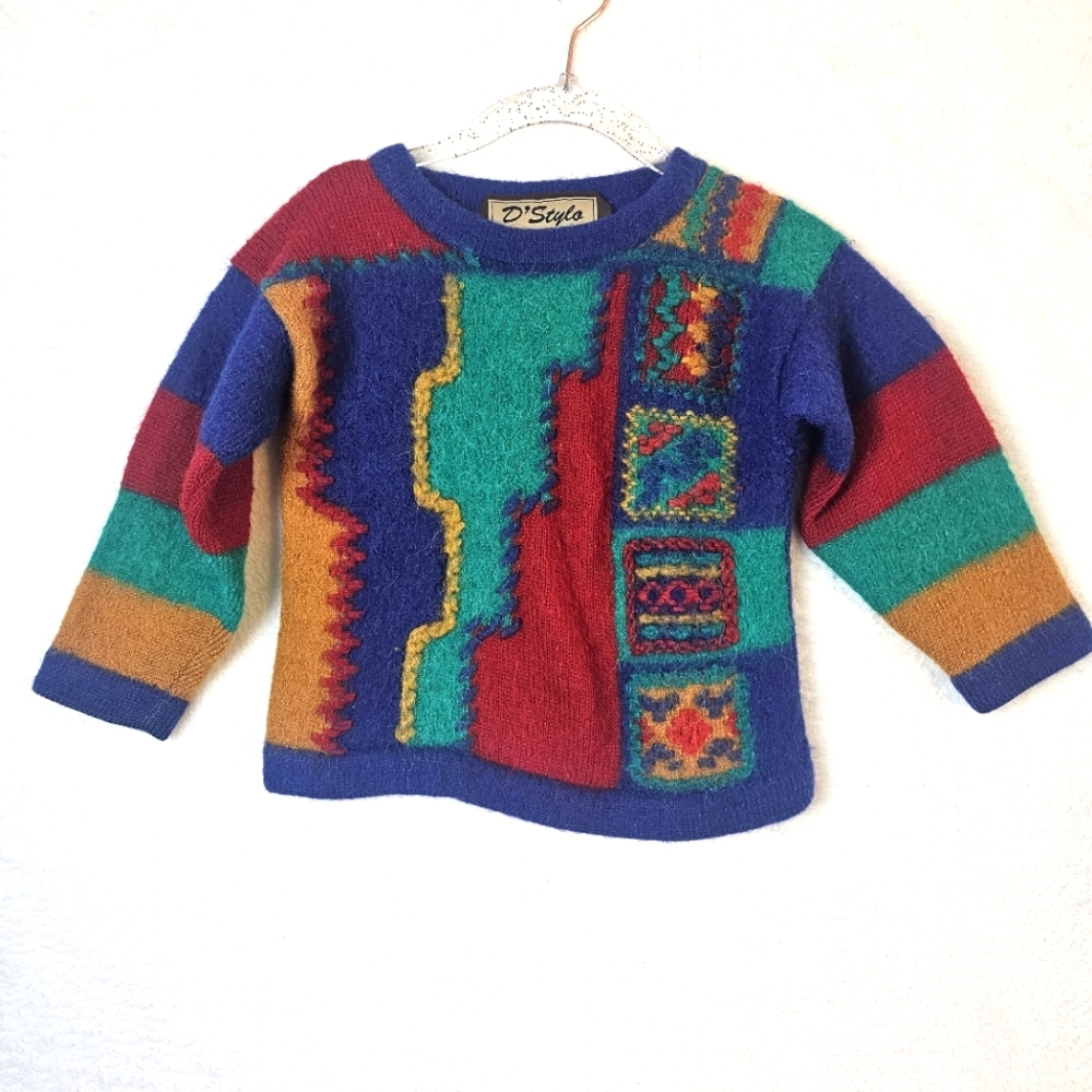 Vtg D'Stylo Childrens Unisex Sweater 100% Alpaca Abstract Geometric Pattern